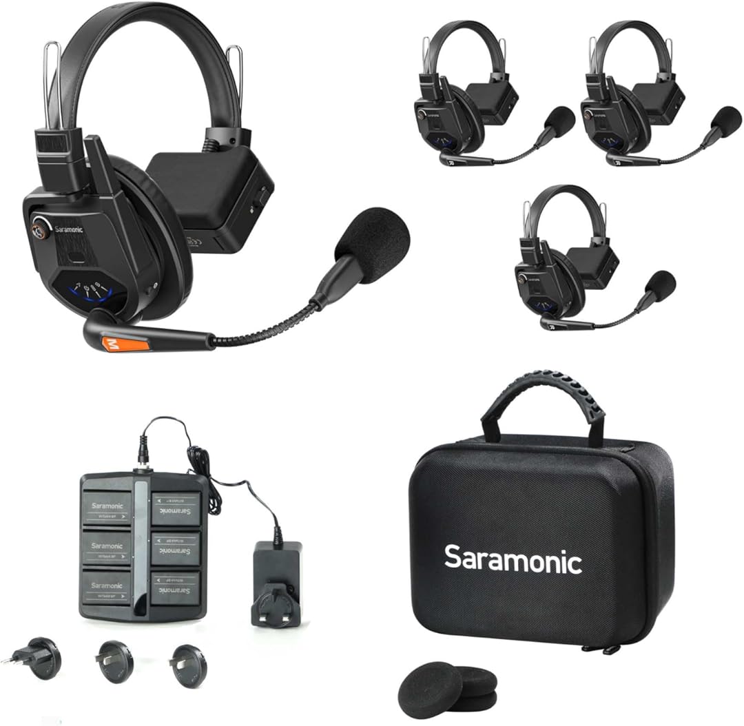 Saramonic WiTalk9-3S 3-Person 1.9GHz Full-Duplex Wireless Intercom System with 500m Range, expandable to 30 Users, 6 Batteries, 6-Bay Charger & Case