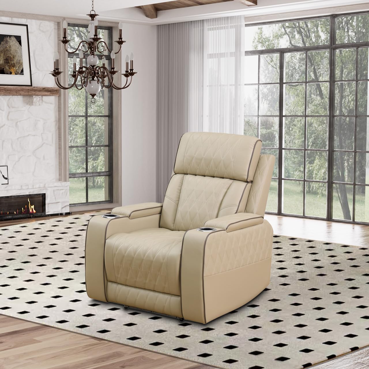 GEBADOL Power Reclining Sofa Set, Living Room Furniture Set with USB Ports, Leather Recliner Couches Set for Living Room/Apartment/Office/Home Theather (Khaki, Chair)