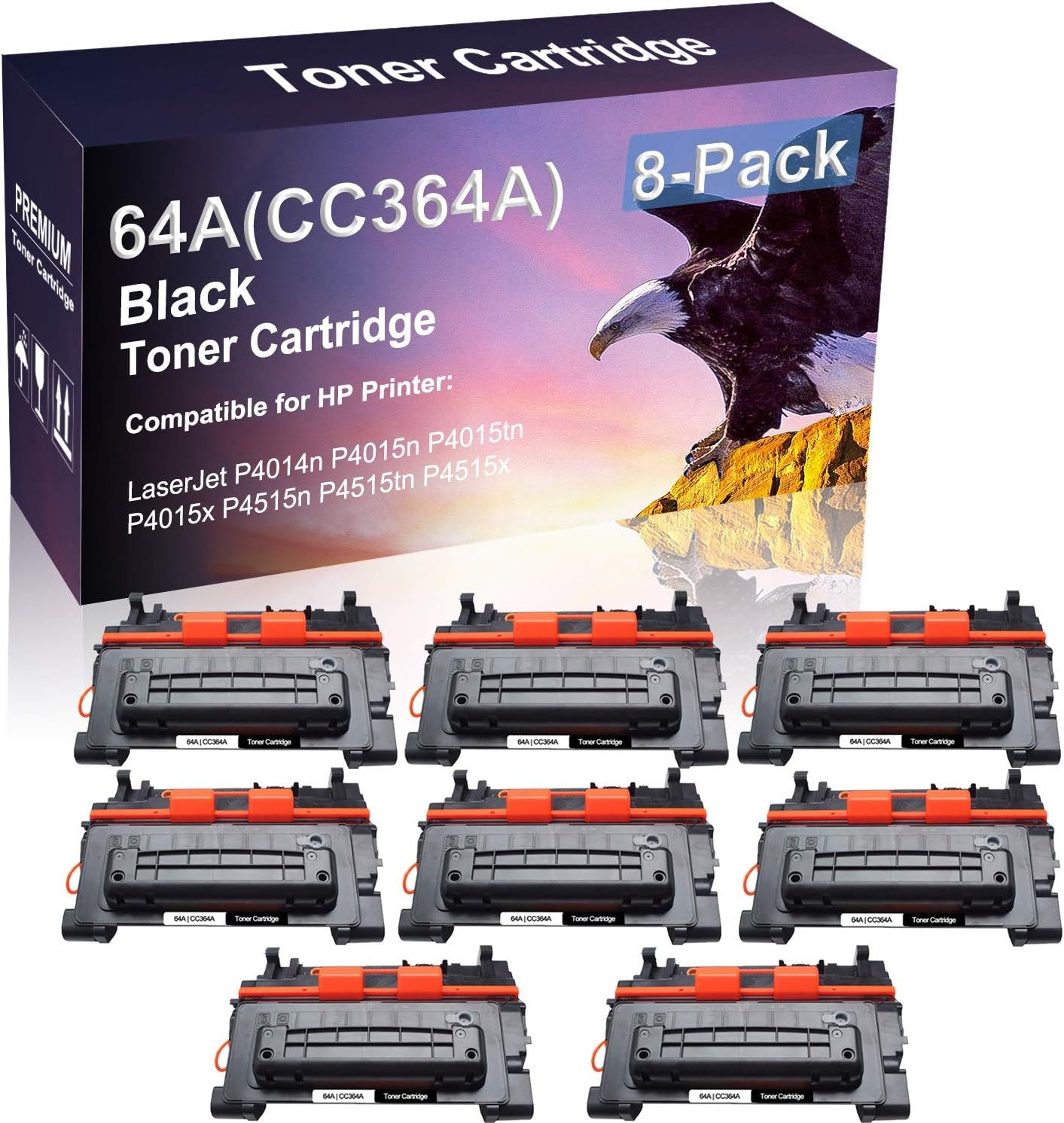 8 Pack Compatible 64A CC364A Laser Toner Cartridge use for HP Laserjet Pro P4015x P4515n P4515tn Printer (High Yield)