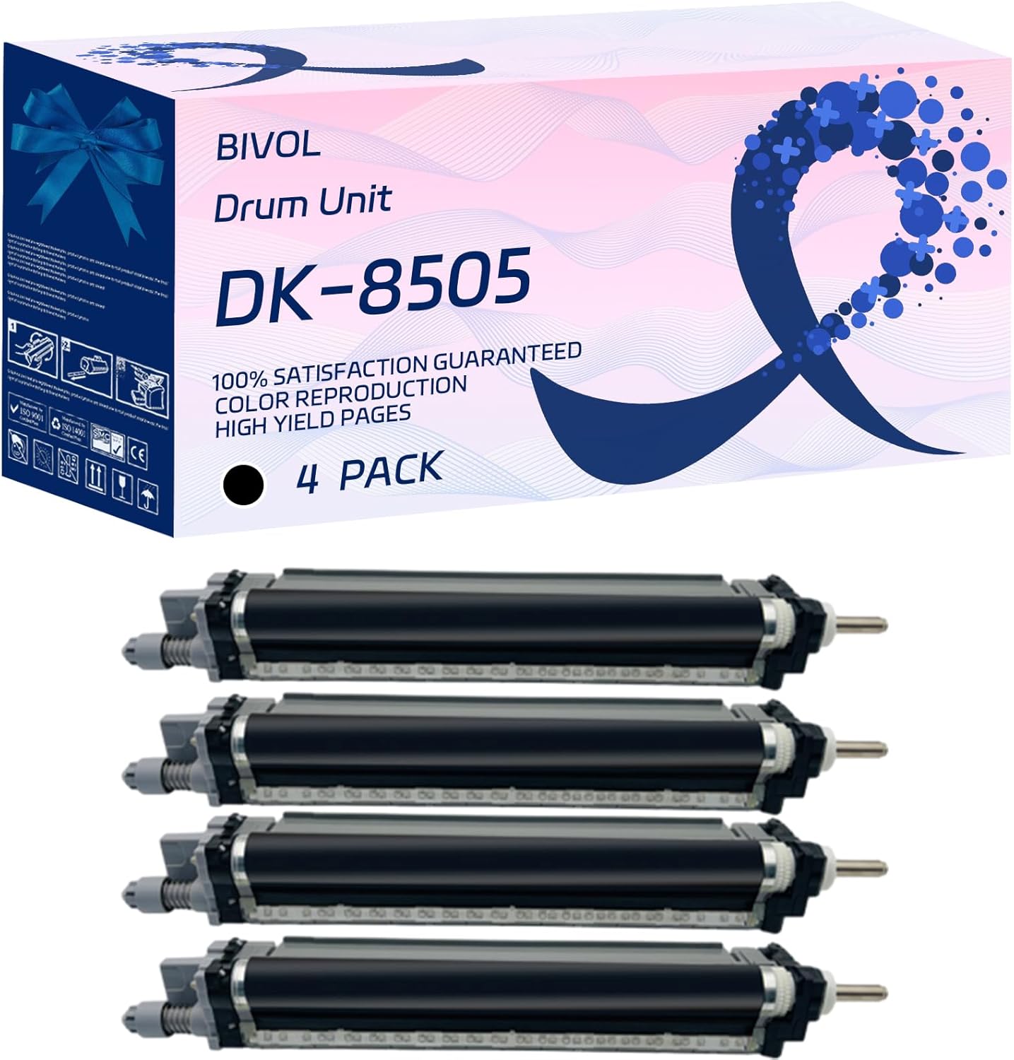 BIVOL DK-8505 Drum Unit Compatible for Kyocera TASKalfa 3551ci 4551ci 5550ci 5551ci Printers, with Chip, High Yield 700000 Pages, Vivid Colors (4 Pack Black)