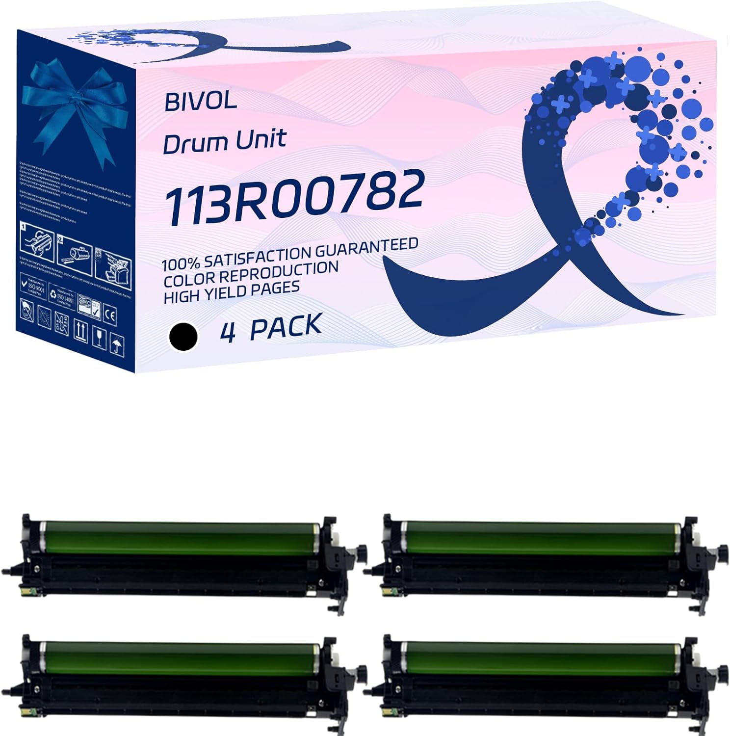 113R00782 Drum Unit Compatible for Xerox VersaLink C7000 C7000DN C7000N Printers, with Chip, High Yield 80000 Pages, Vivid Colors (4 Pack Black)