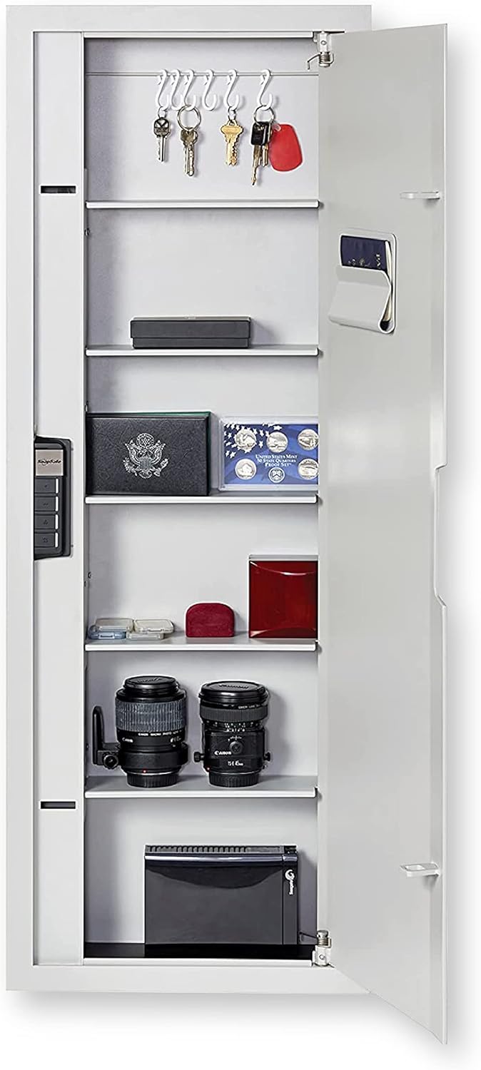 SnapSafe In Wall Tall Safe, Light Grey, 75414 - Hidden Gun Safe Provides Security for your Firearms & Valuables, Keypad Entry - Fits Between 2 Wall Studs, Flush Mount, Ideal for Home, Office