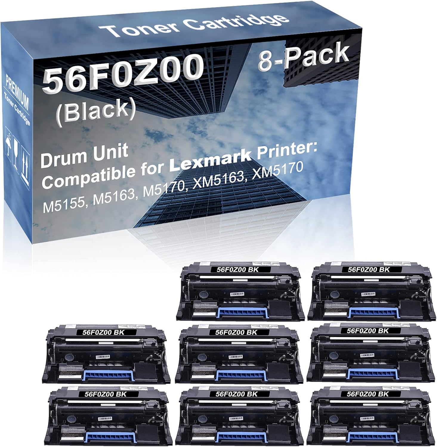 8-Pack Compatible 56F0Z00 Drum Kit use for Lexmark M5155, M5163, M5170, XM5163, XM5170 Printer (Black)
