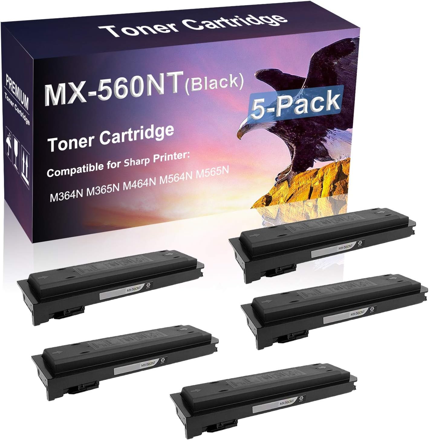 Credibility Store 5 Pack Compatible High Capacity MX-560NT Laser Printer Toner Cartridge use for Sharp M564N Printer (Black)