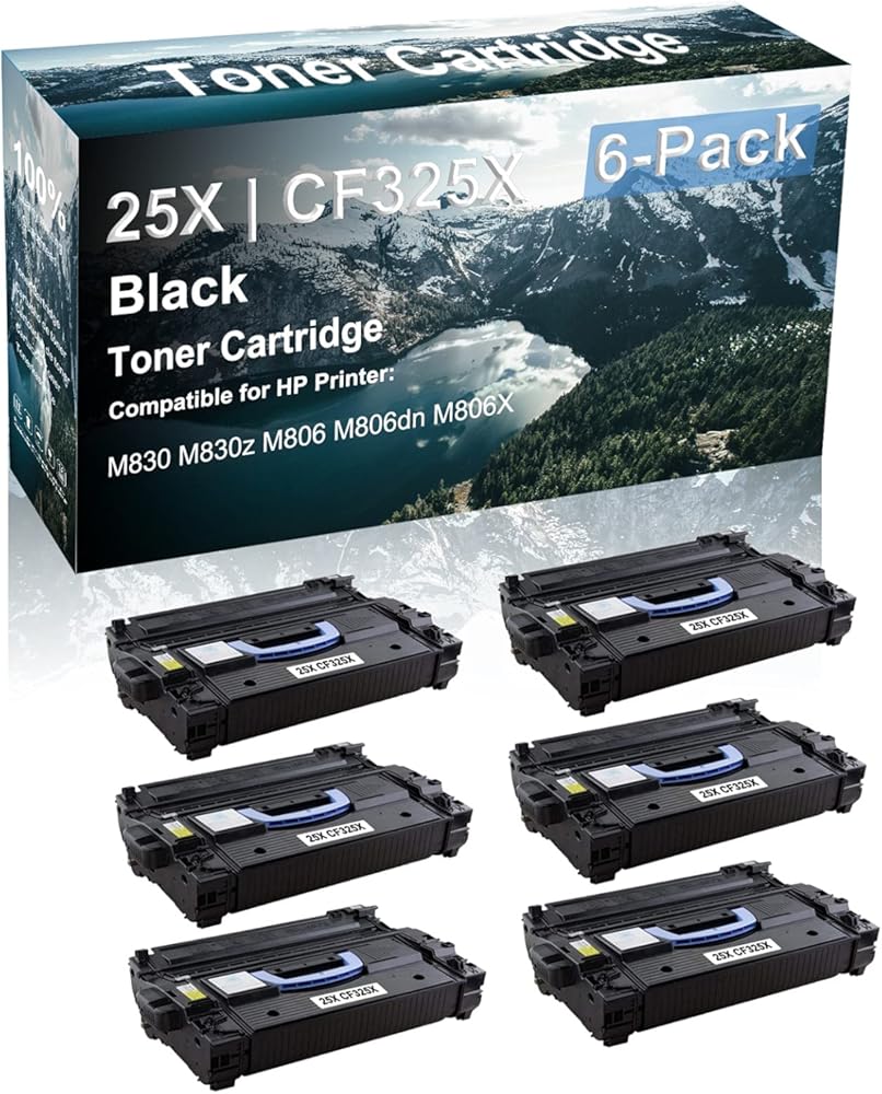 6 Pack Compatible High Capacity 25X | CF325X Black Toner Cartridge use for HP M830 M830z M806 M806dn M806X Printer (Black)