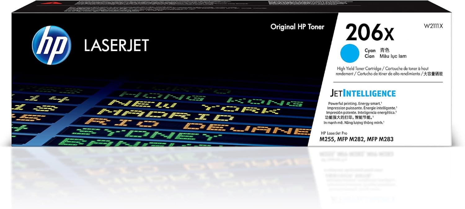 HP 206X Cyan High-Yield Toner Cartridge | Works with Color LaserJet Pro M255, MFP M282, M283 Series | W2111X