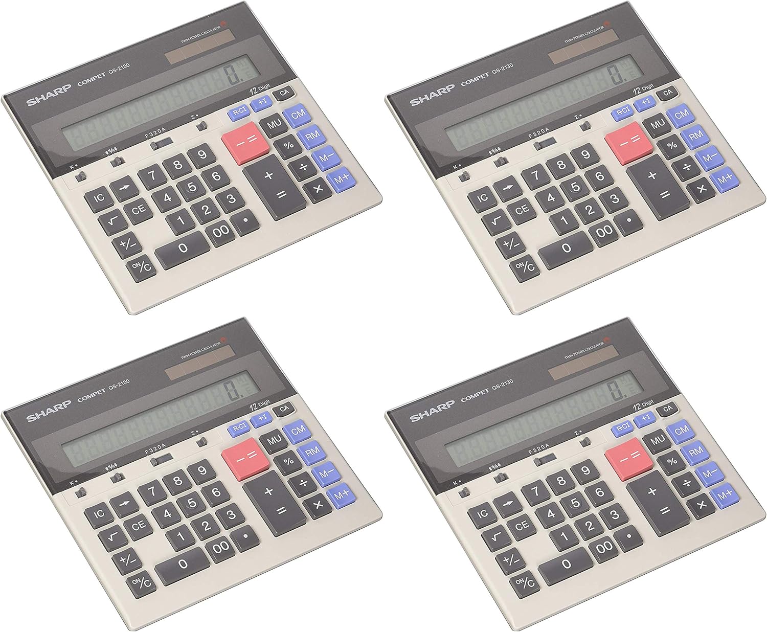 Sharp QS-2130 12-Digit Commercial Desktop Calculator with Kickstand, Arithmetic Logic, Battery and Solar Hybrid Powered LCD Display, Great for Home and Office Use (Pack 4)