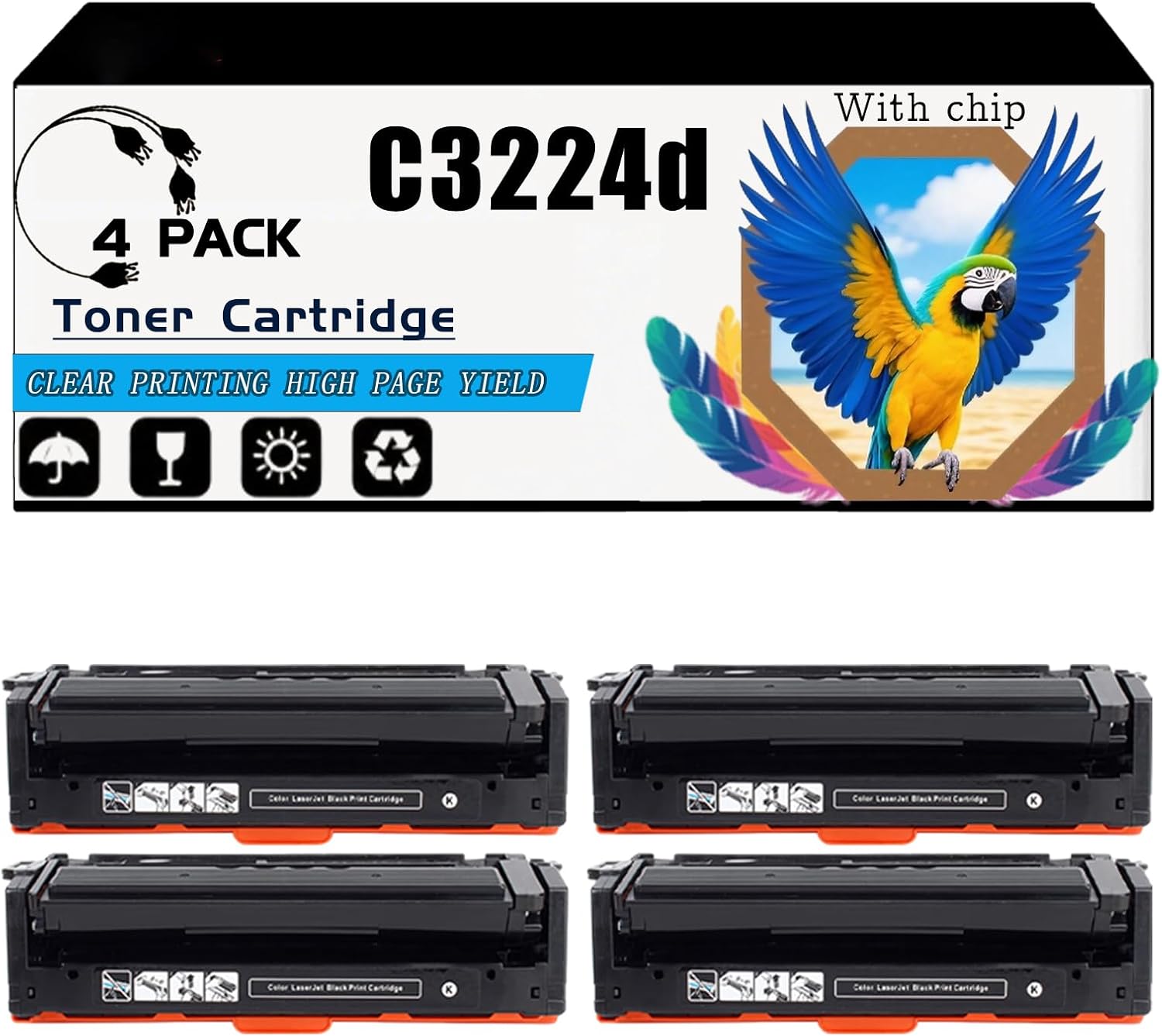 Compatible for Lexmark C3224dw C3326dw C3426dw MC3224adwe MC3224dwe Printers, C3224dw Toner Cartridge, High-Yield 1500 Pages, Strong Print Clarity (4 Pack Black)