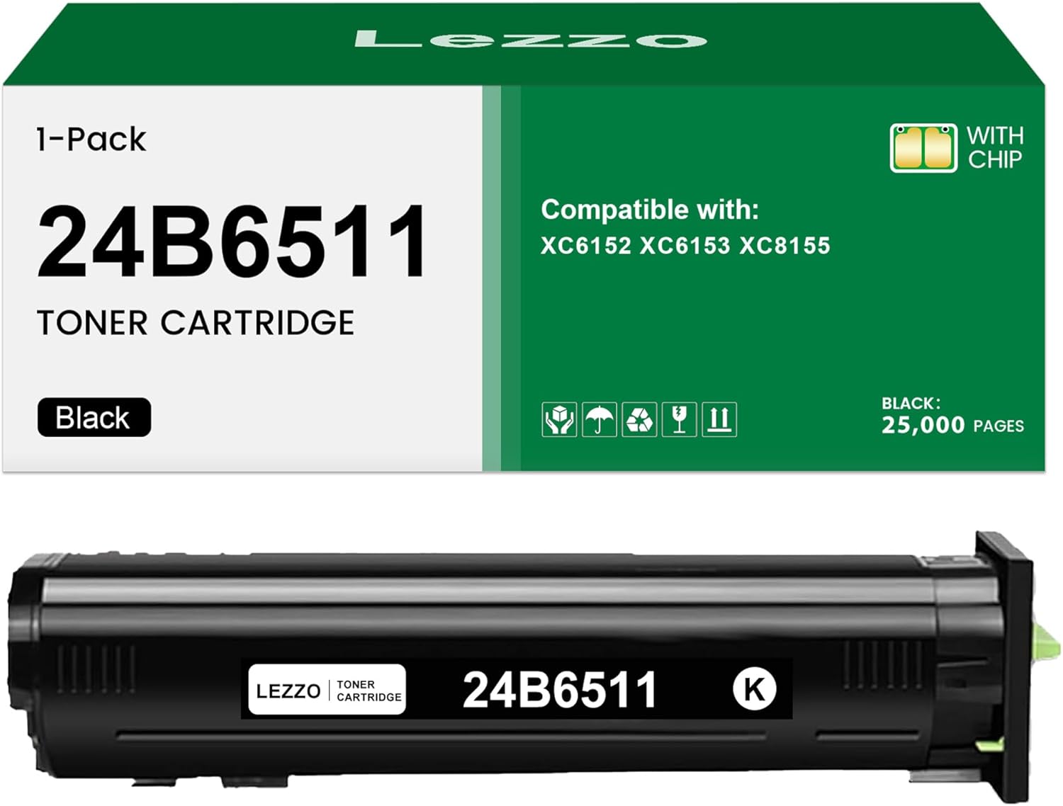 Lezzo 24B6511 Toner Cartridge 1-Pack (with Chip) Remanufactured 24B6511 Black Toner Replacement for Lexmark 24B6511 Toner for XC6152 XC6153 XC8155 Printer 25,000 Pages