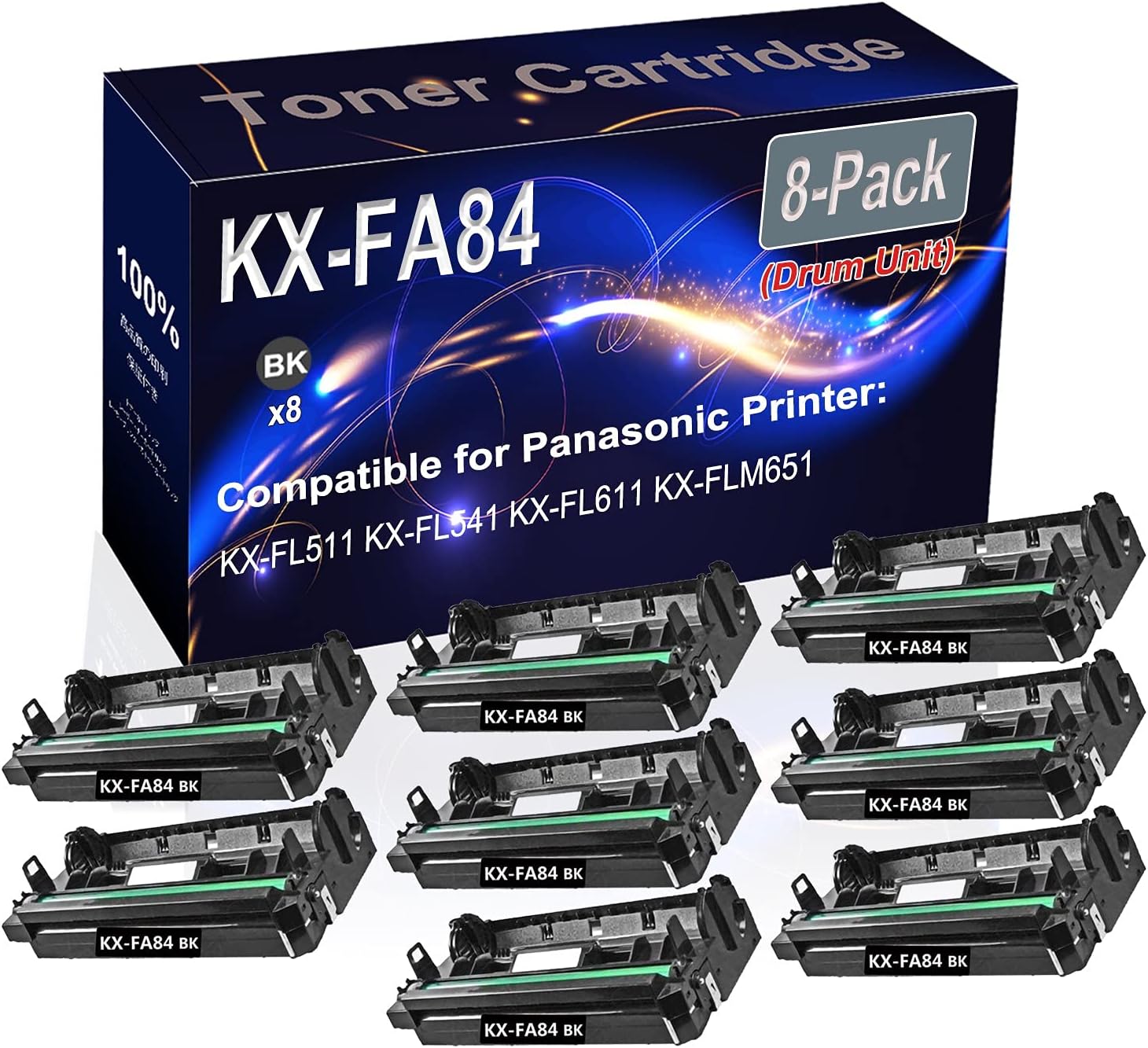 Kolasels 8-Pack Compatible High Capacity KX-FA84 (KXFA84) Printer Drum Unit Used for Panasonic KX-FL511 KX-FL541 KX-FL611 KX-FLM651 Printer (Black)
