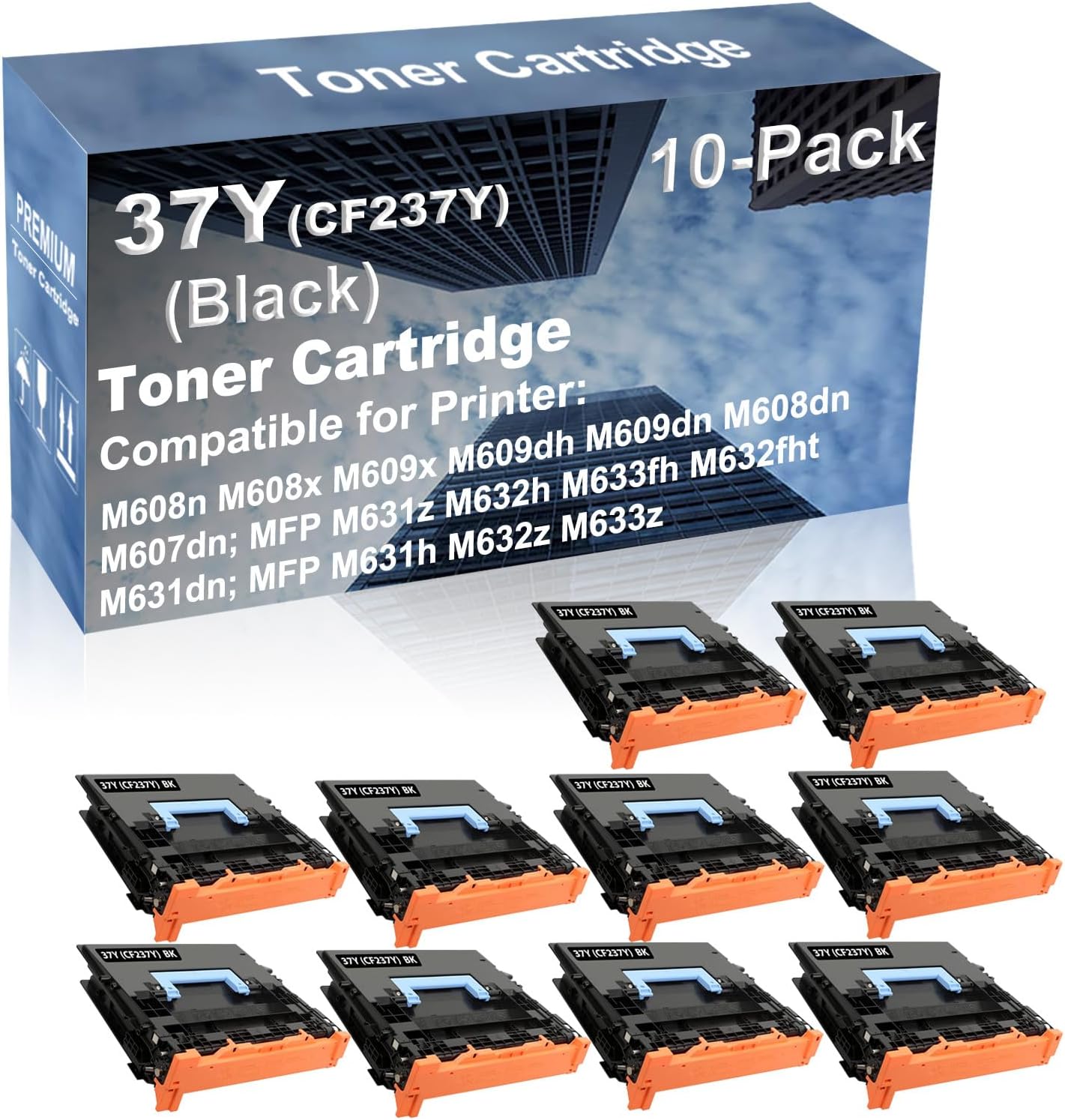10-Pack Compatible High Capacity 37Y (CF237Y) Printer Cartridge use for MFP M631z M632h M633fh M632fht M631dn Printer (Black)