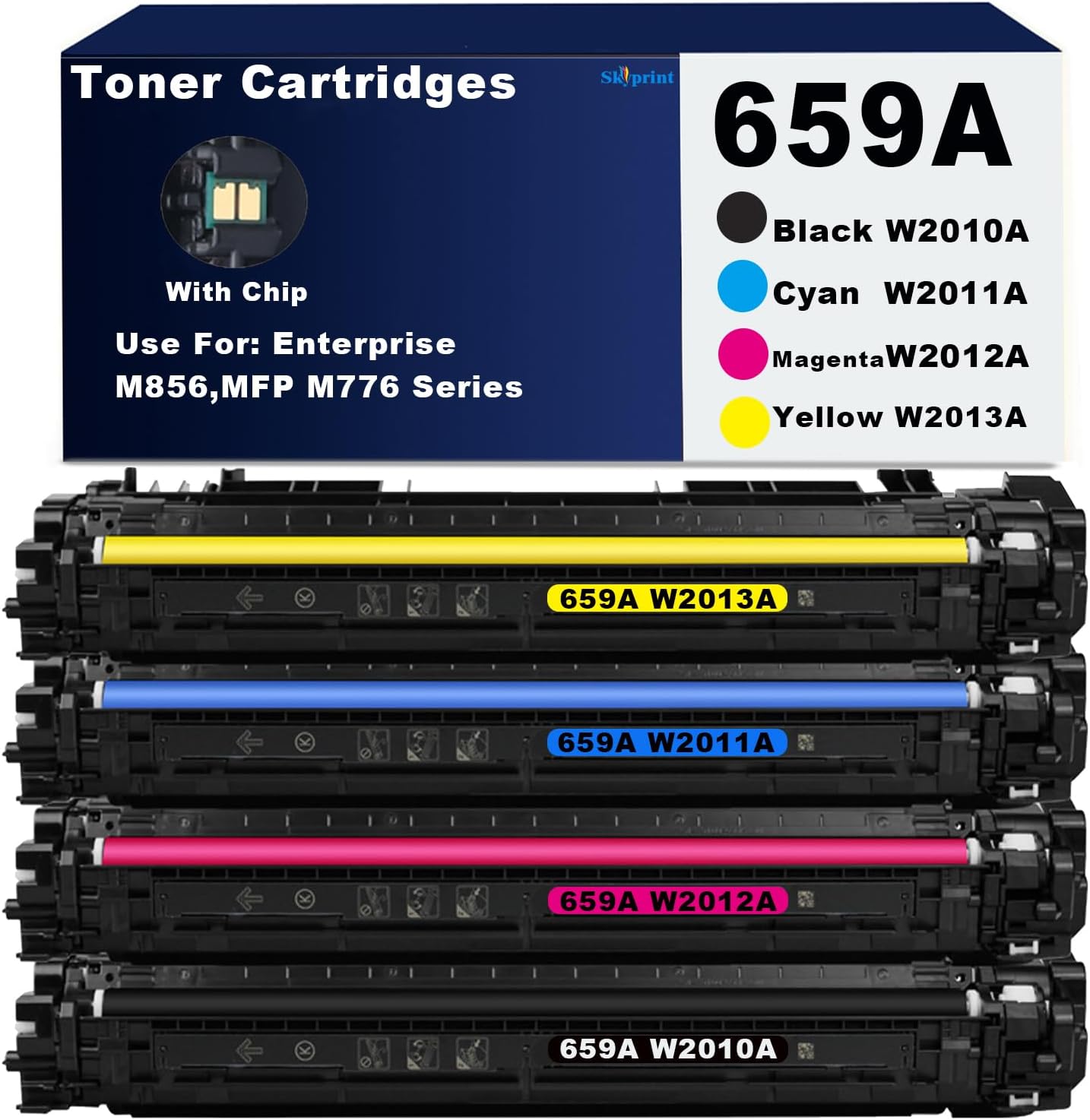 659 659A Toner Cartridges Compatible HP 659A Toner Use for HP Enterprise M856,Enterprise MFP M776 Series Printer W2010A W2011A W2012A W2013A (4-Pack Black Cyan Magenta Yellow)