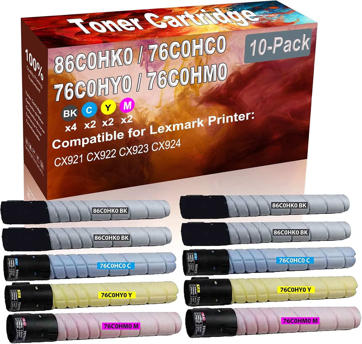 Credibility Store 10-Pack (4BK+2C+2Y+2M) Compatible CX921 CX922 Laser Toner Cartridge (High Capacity) Replacement for 86C0HK0 76C0HC0 76C0HY0 76C0HM0 Printer Toner Cartridge