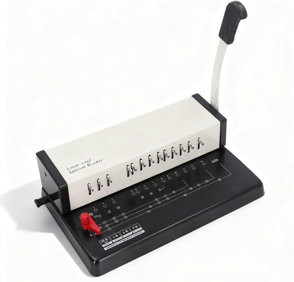 Book Binding Machine A4 13 Round Holes Manual Comb Binder, Multifunctional Punching and Binding Tool - Labor Saving Handle, Adjustable Margin, Ideal for Office and DIY Notebook