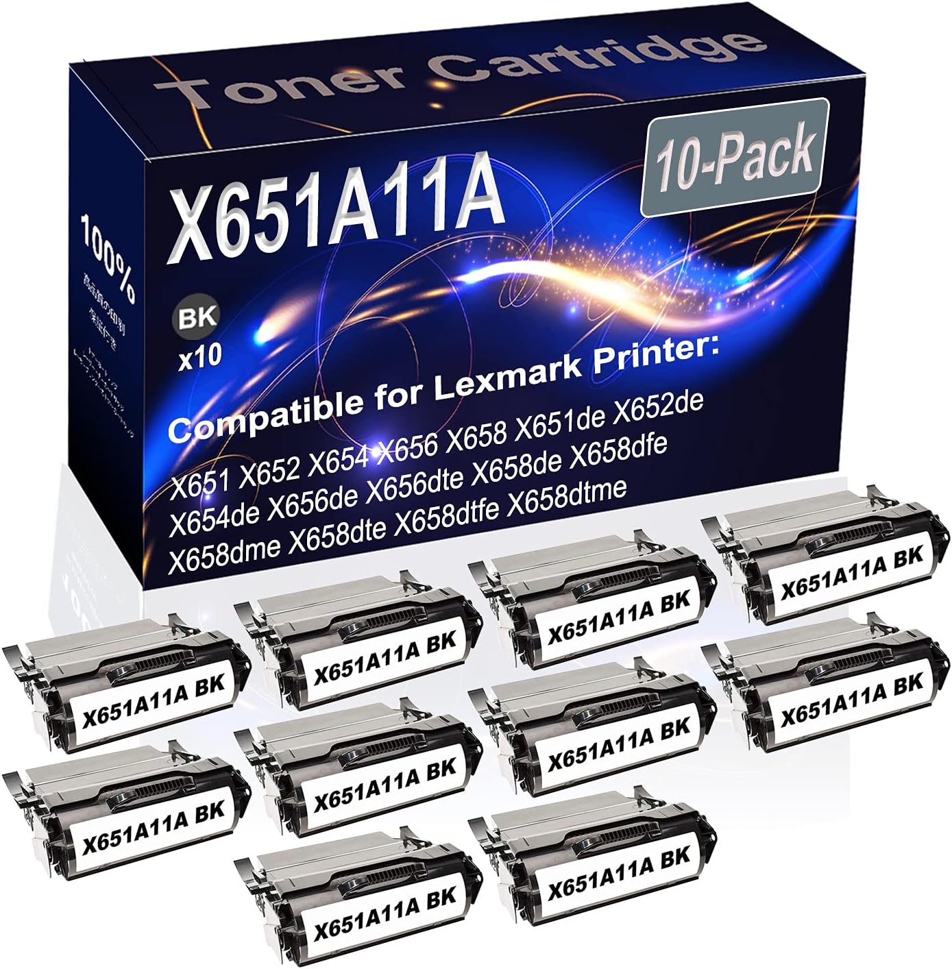 Kolasels 10-Pack (Black) Compatible High Yield X651A11A Printer Cartridge use for X651 X652 X654 X656 X658 X651de Printer