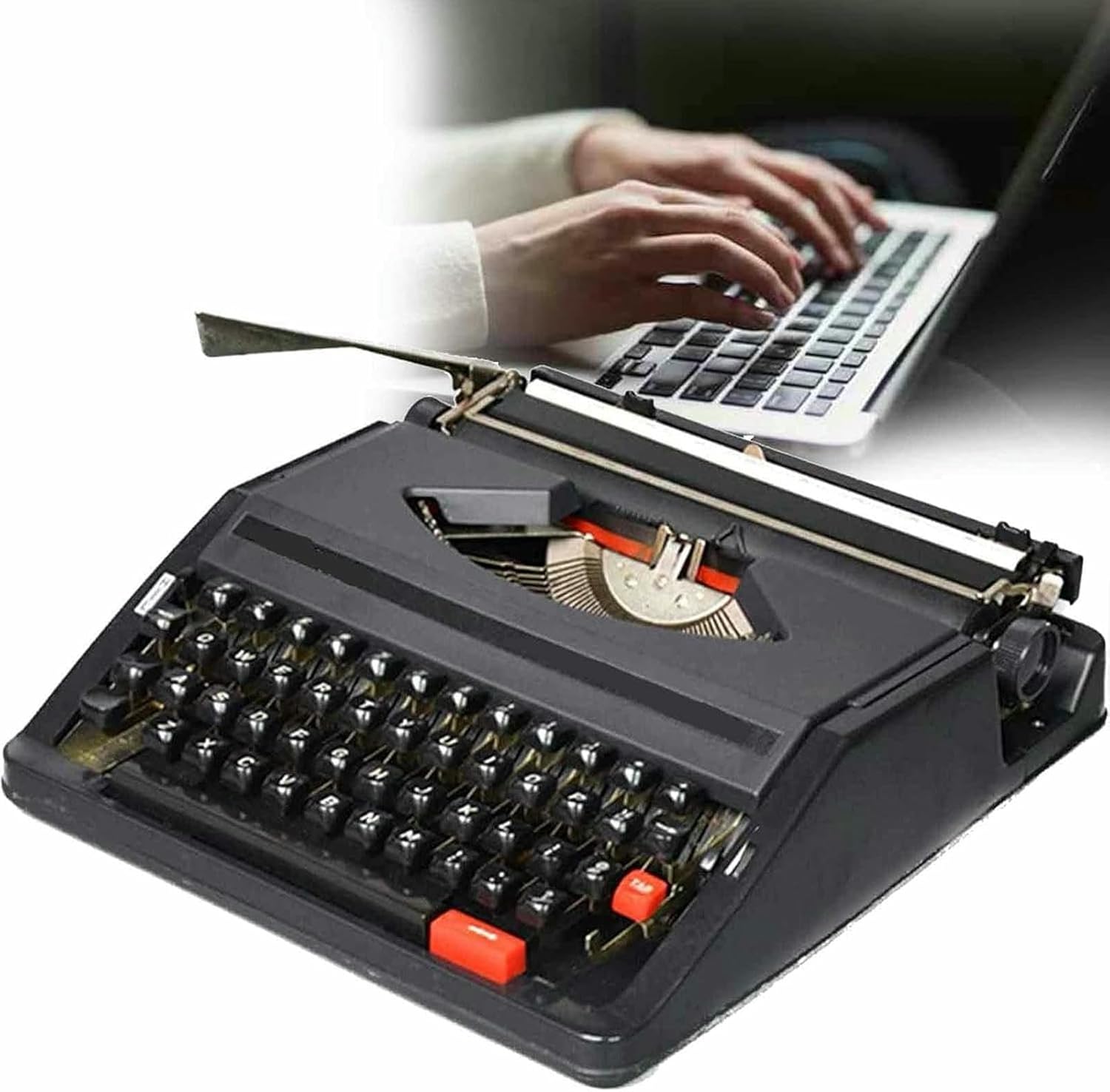MNJVCFDS Typewriter for Nostalgic Flow, Vintage Retro Old Fashioned Manual Traditional Portable Typewriter Classic Writing Machine for Writers