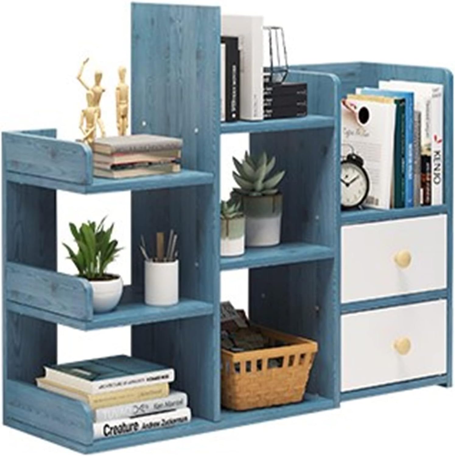 NERDOH Simple Bookshelf Student Dormitory Shelf Simple Small Bookcase Office Desktop Storage Bookshelf for Living Room (Color : Blue, Size : 62x17x56cm)