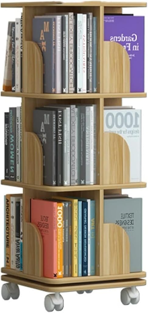 997STXT 360°Rotating Bookshelf Layers Bookcases Floor-to-Ceiling Movable Bookcase Multifunctional Storage Rack with Wheels for Home Office 2/3/4