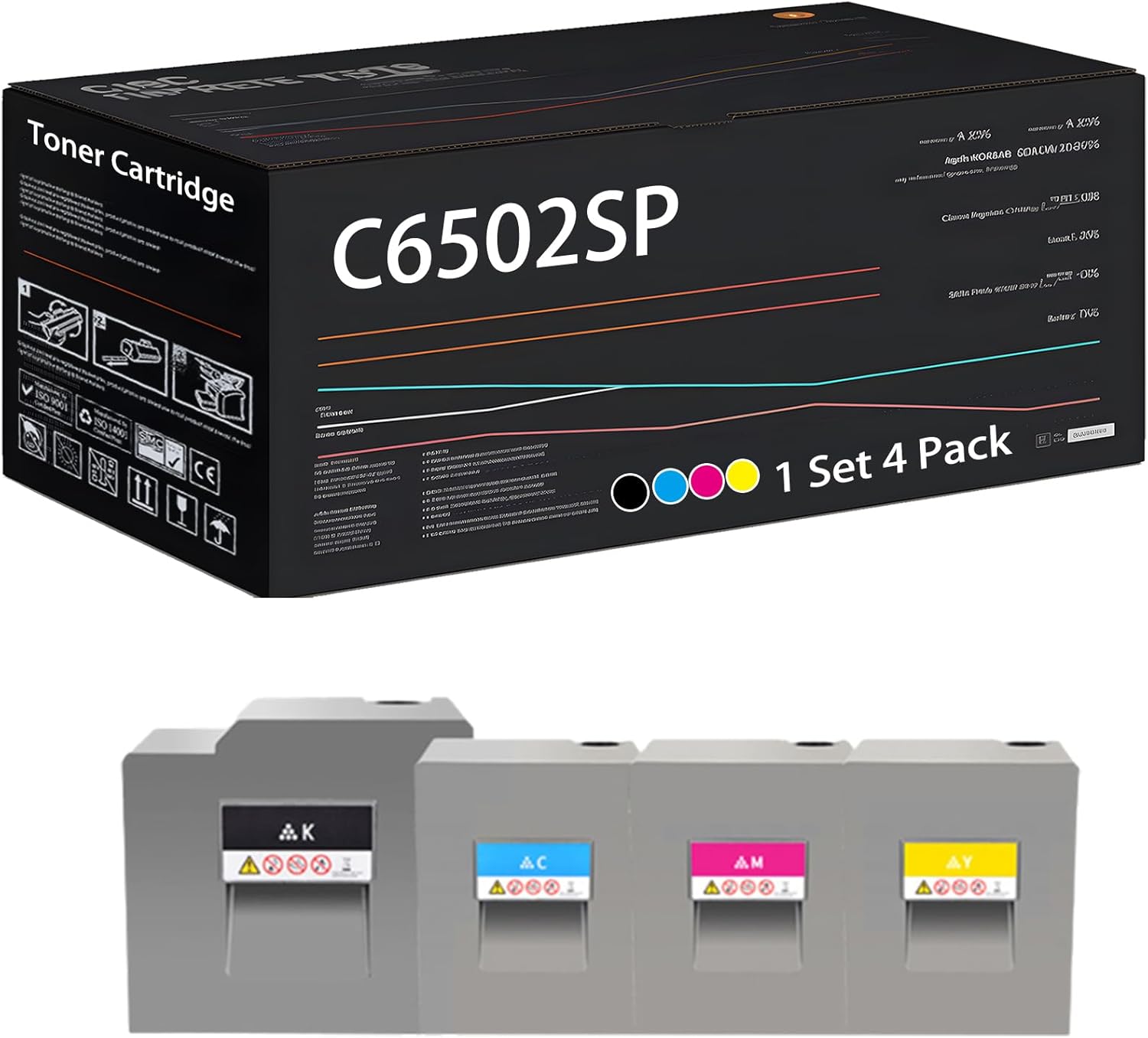 UVUMB Compatible with Ricoh C6502SP Toner Cartridge Work for Ricoh MP C8002SP Printers, with Chip, High Yield 40000 Pages, High-Definition Printing (4-Pack BK/C/M/Y)