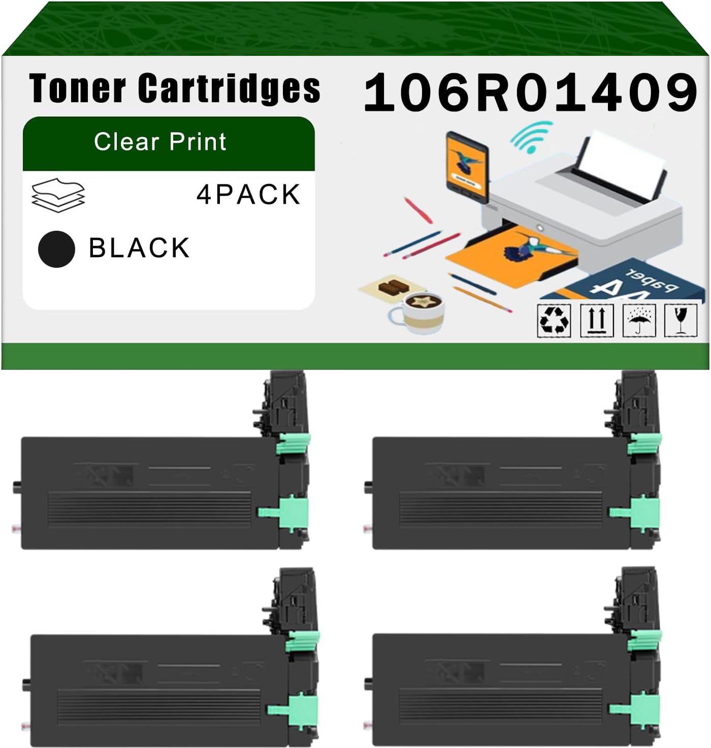 Compatible for Xerox 106R01409 106R1409 Toner Cartridges WorkCentre 4260 4260S 4260X 4260XF 4250 4250C 4250S 4250X 4250XF Printers, High Yield 35000 Pages Bright Clear Colors (4 Pack Black)