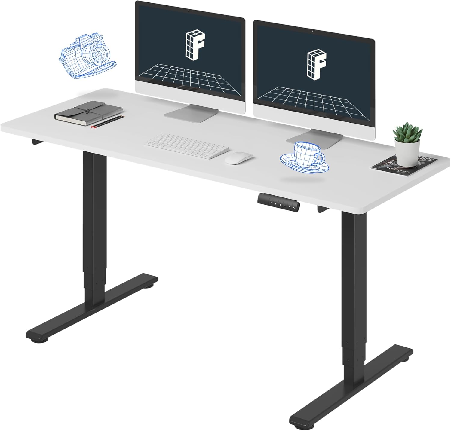 FLEXISPOT E6 3-Stage Dual Motor 60 x 24 Electric Standing Desk Sit Stand Up Desk, Holds 220 lbs, Adjustable Height w/Memory Presets, One-Piece White Desktop & Black Frame, Ships in 2 Boxes