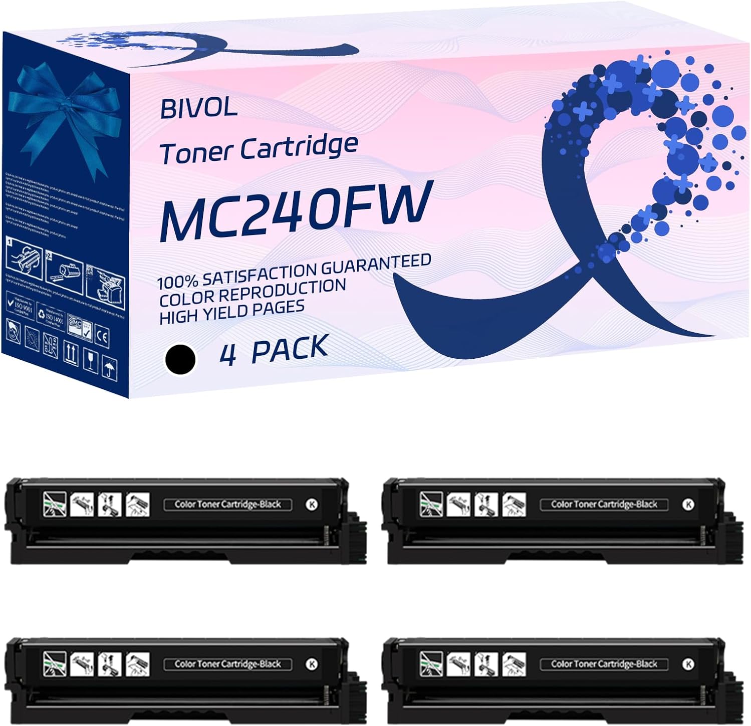 BIVOL MC240FW PC200W Toner Cartridge Compatible for Ricoh M C240FW Printers, with Chip, High Yield 5500 Pages, Vivid Colors (4 Pack Black)