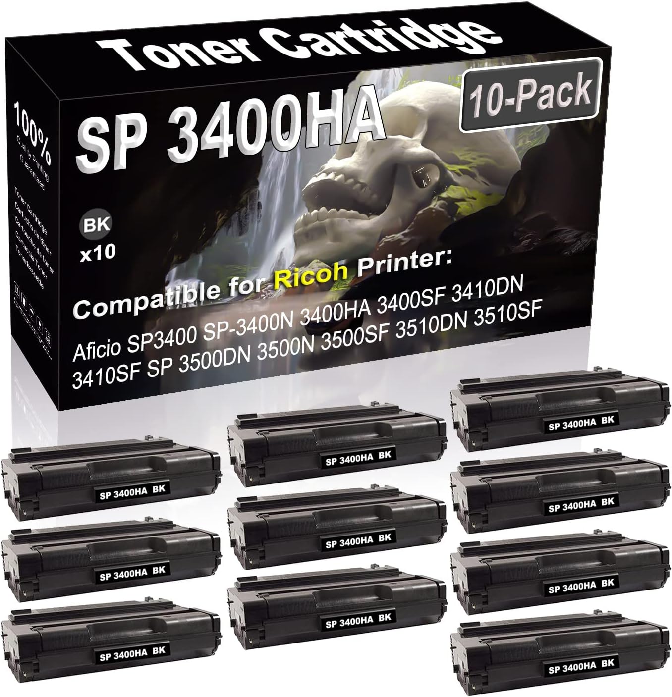 SINIYA 10-Pack (Black) Compatible Aficio SP3400N SP3400SF SP3410DN SP3410SF Laser Printer Cartridge (High Capacity) Replacement for Ricoh 406465 406464 406522 SP 3400HA Printer Cartridge