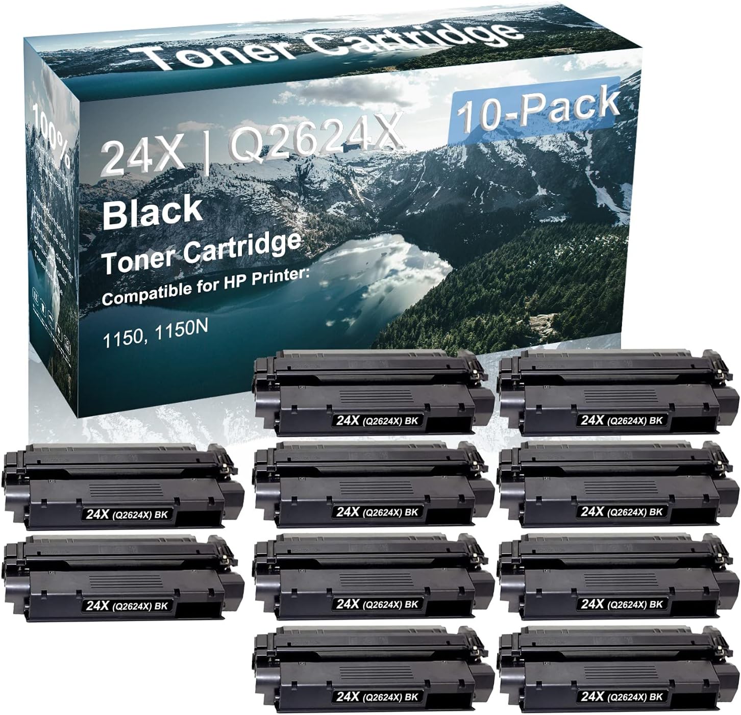 10-Pack Compatible High Yield 1150 1150N Printer Cartridge Replacement for HP 24X | Q2624X Toner Cartridge (Black)