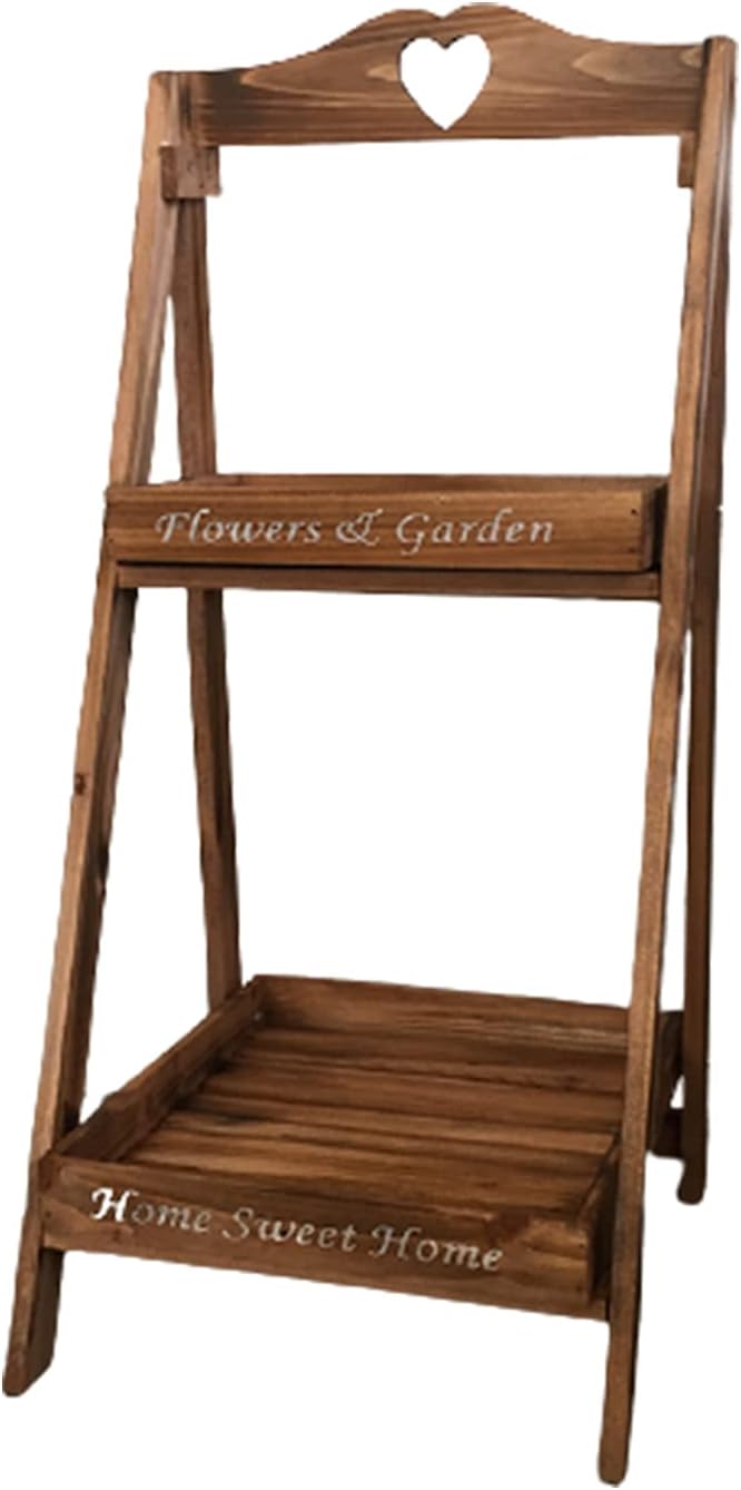 HB1 2-Tier Solid Wood Flower Rack Landing Ladder Square Storage Shelves Balcony Flower Stand American Style Book Shelf Magazine Holder Storage