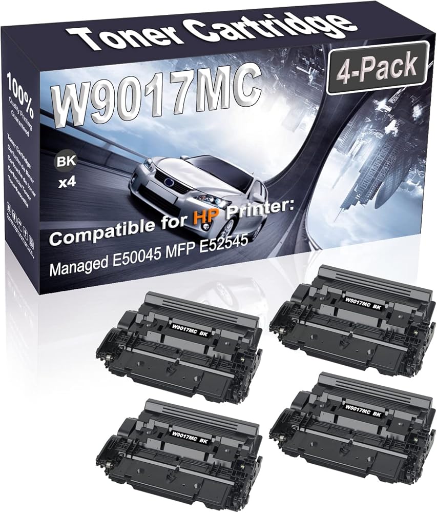 4-Pack (Black) Compatible Managed E50045 MFP E52545 Laser Printer Cartridge (High Capacity) Replacement for HP W9017 W9017MC Printer Cartridge