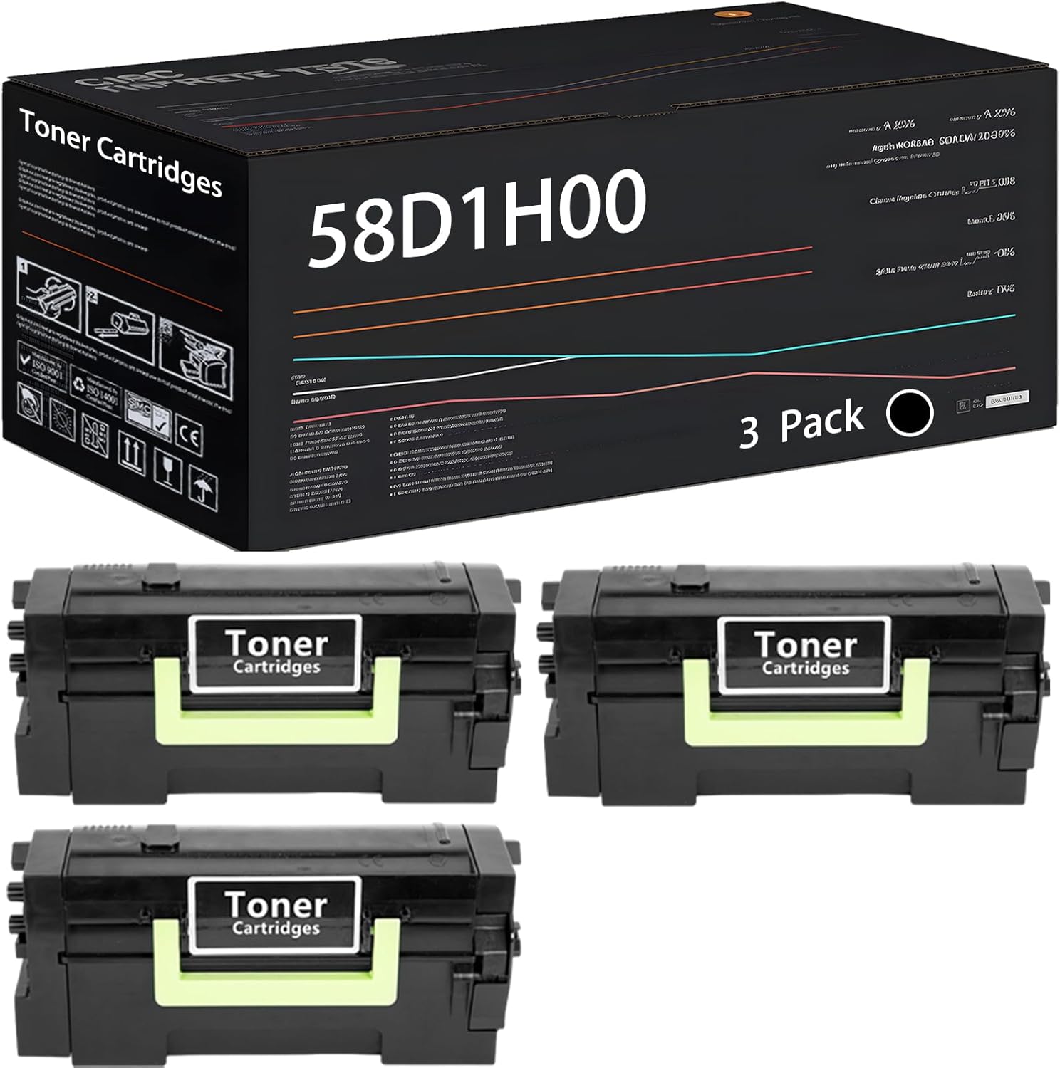 UVUMB Compatible with Lexmark 58D1H00 Toner Cartridges Work for Lexmark MS725 MS821 MS822 MS823 MS824 MS825 Printers, with Chip, High Yield 15000 Pages, High-Definition Printing (3 Pack Black)