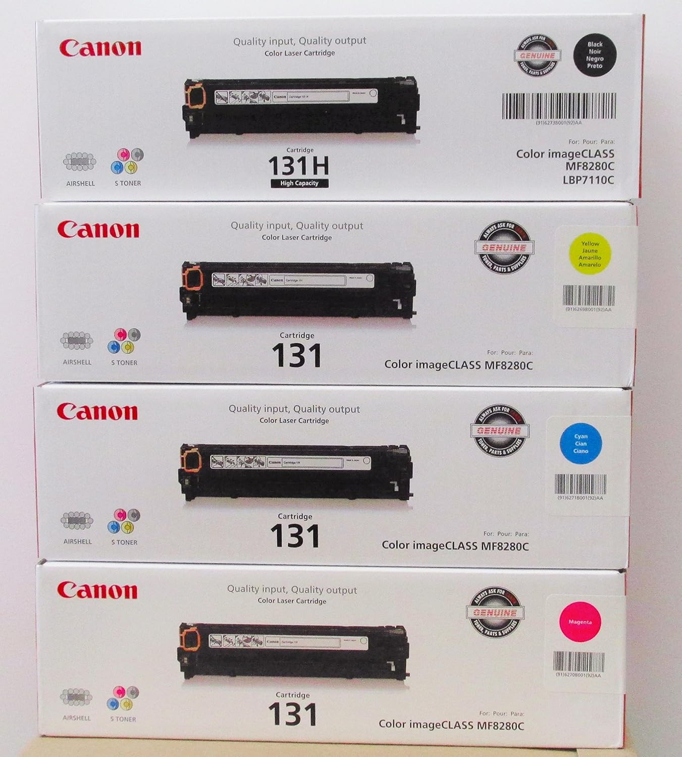 Genuine Canon CRG-131 Toner 4-Pack w/High Yield Black, Standard Yield Cyan, Magenta and Yellow