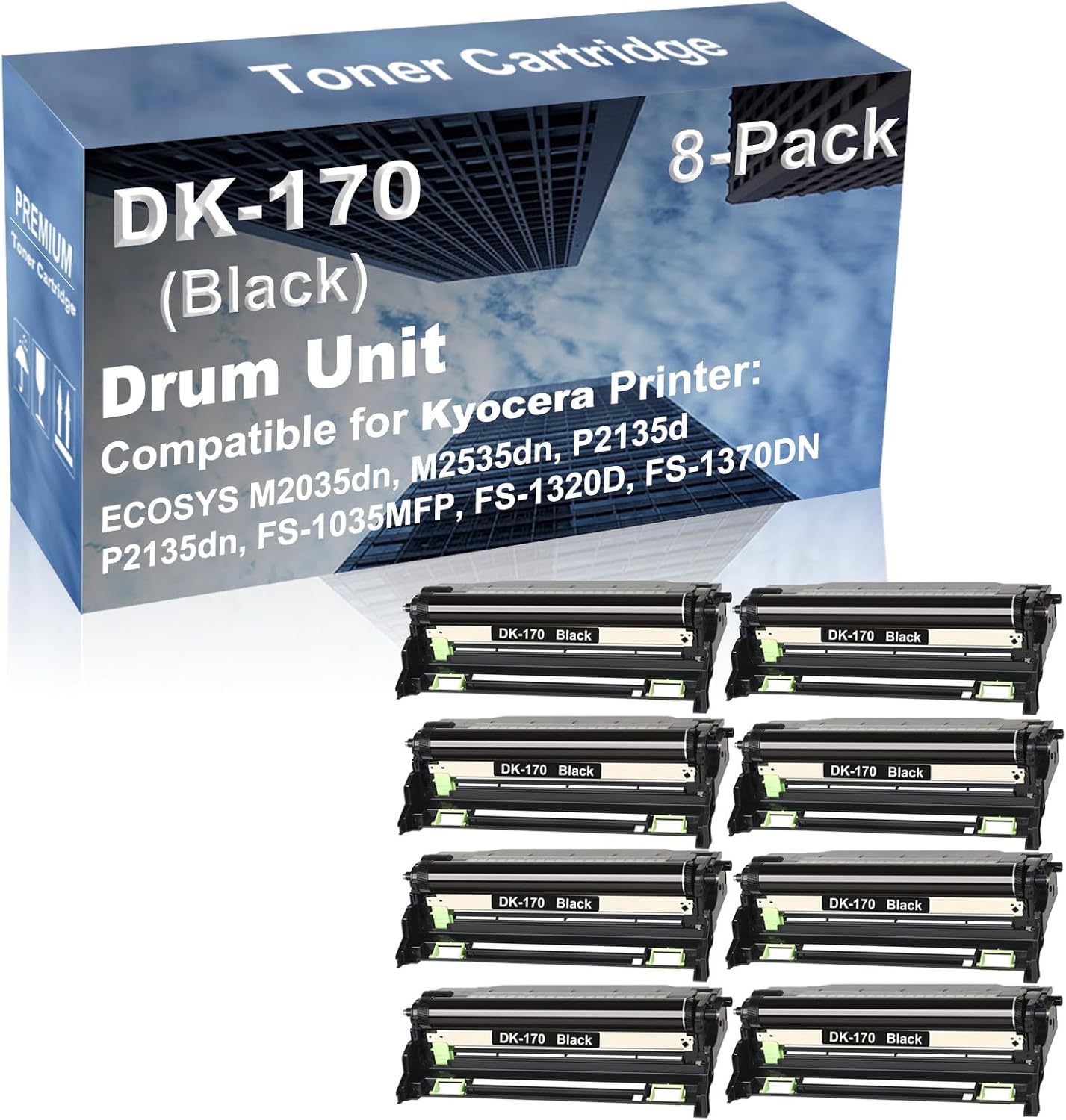 8-Pack Compatible DK170 DK150 DK1140 DK130 Drum Kit use for Kyocera ECOSYS M2035dn, M2535dn Printer (Black)
