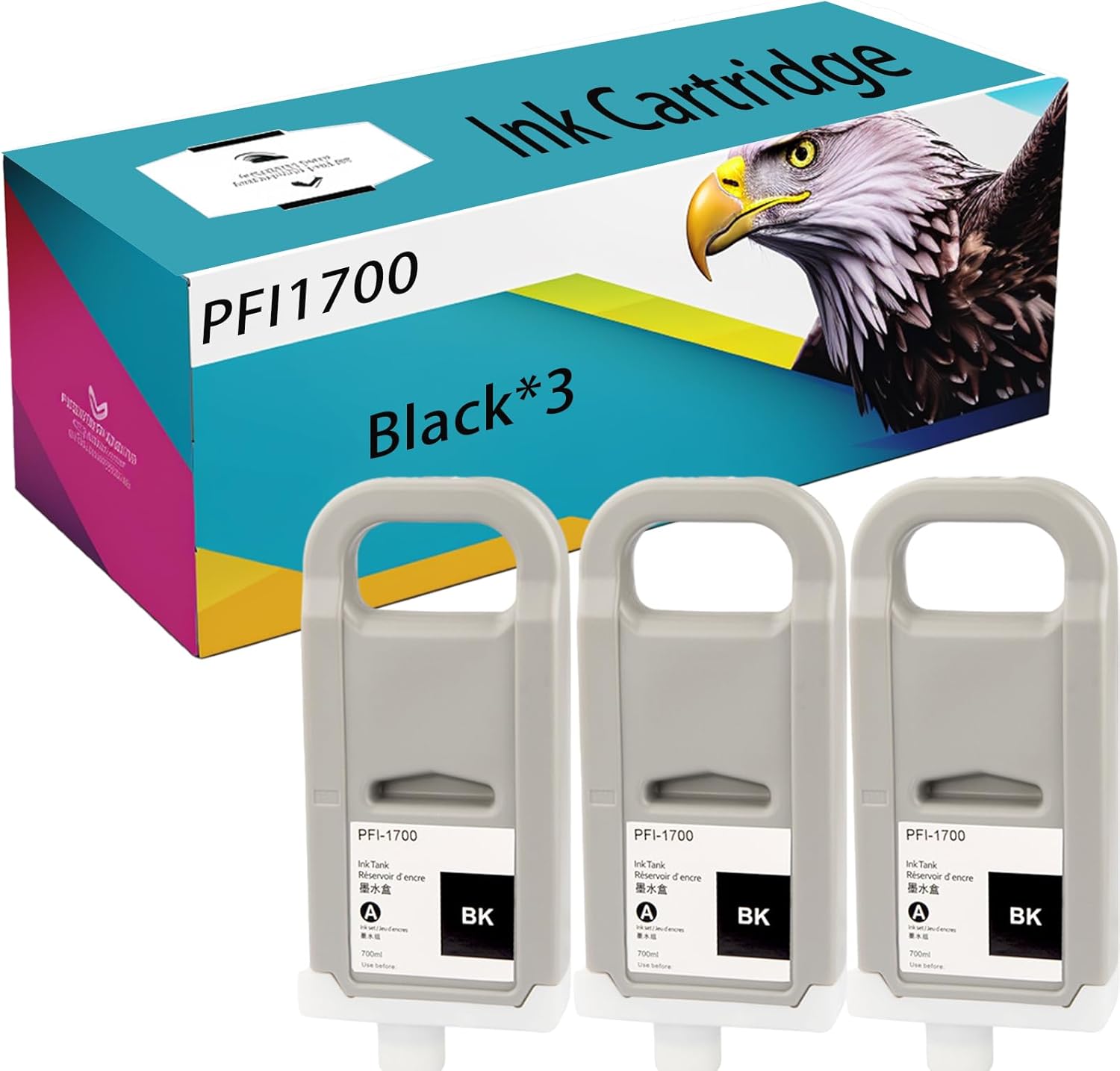 PFI1700 Ink Cartridges Compatible for Canon 2000 4000 4000s 6000s 6100s 6000 6100 Printer, High Yield 14000 Pages, Clear Printing (Black*3)