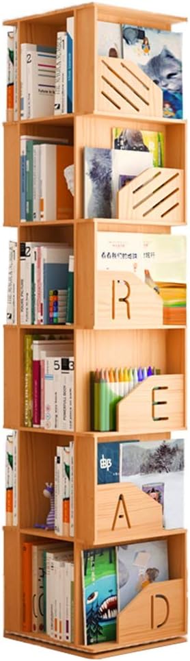 Bookcases Children's 360° Rotating Bookshelf Simple Floor Stimulate Your Baby's Interest in Reading (Color : Wood, Size : 43 * 40 * 196cm)