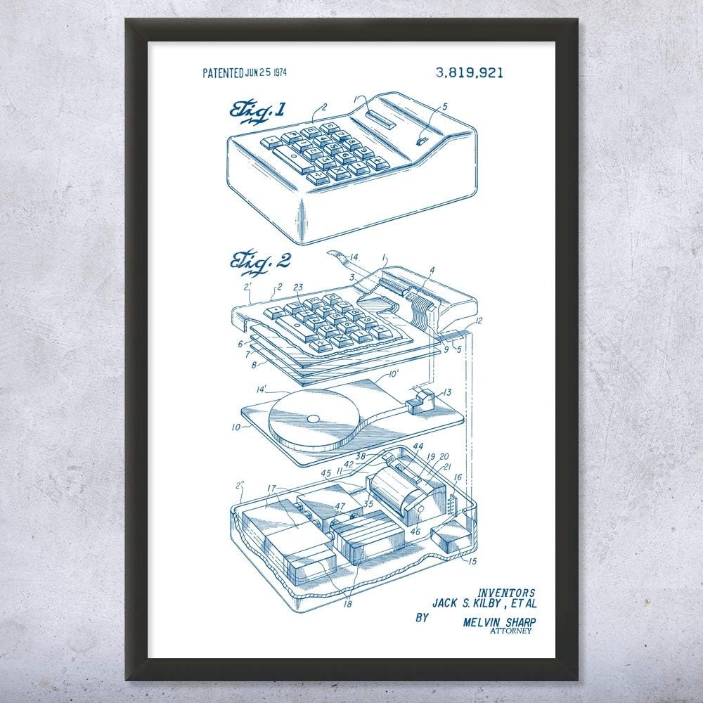 Framed Calculator Print, Math Teacher Gift, Calculator Wall Art, Accountant Gift, Classroom Wall Art, Calculator Decor Blue & White (18x24)