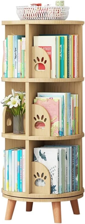 IOCCIOBB Bookcases Rotating Bookshelf 360° Screw Home Bookcase Picture Book Rack Living Room Shelf with Legs (Color : Wood, Size : 46 * 107cm)