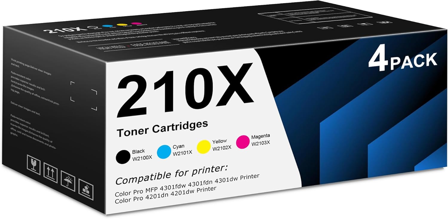 210X Toner Cartridges 4 Pack 4301fdw Toner Replacement for HP 210X 210A Work with Color Pro MFP 4301fdw 4301fdn 4301dw 4201dw 4201dn Printer
