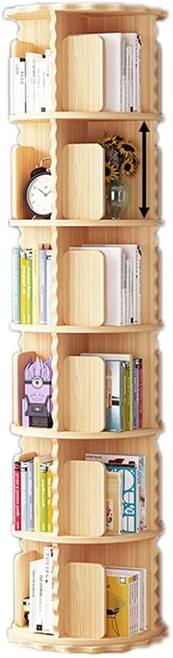 bookcases Rotating Bookshelf Solid Wood Bookcase Floor Rack Book Storage Rack Multi-Layer Optional Lace Design (Color : Wood, Size : 6 Layers (48 * 192cm))