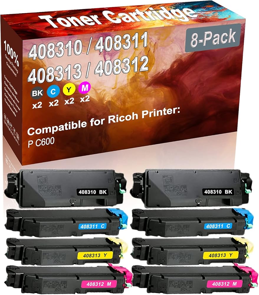 Credibility Store 8-Pack (2BK+2C+2Y+2M) Compatible P C600 Laser Printer Toner Cartridge (High Capacity) Replacement for Ricoh 408310 408311 408313 408312 Printer Toner Cartridge