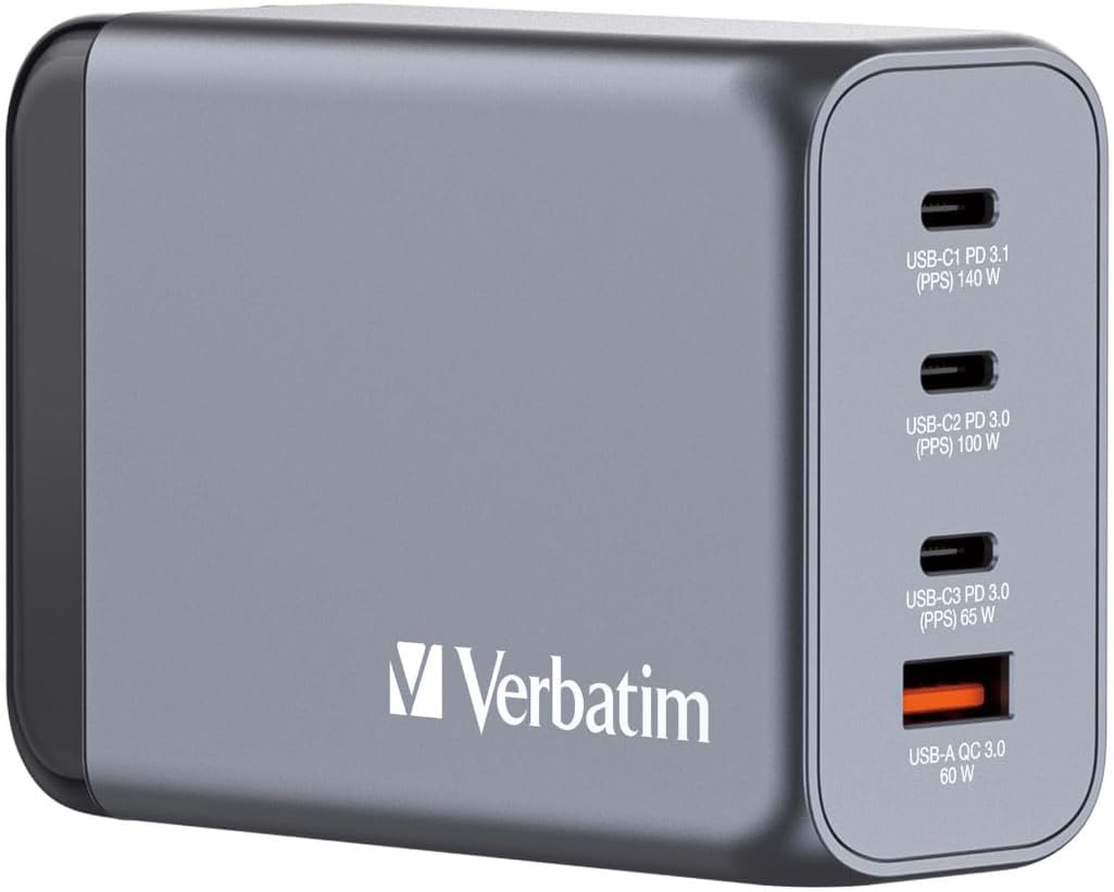 Verbatim 32205 240w 4-port Gan Wall Charger Usb-c Pd Ports Usb-a Qc 3.0 Port