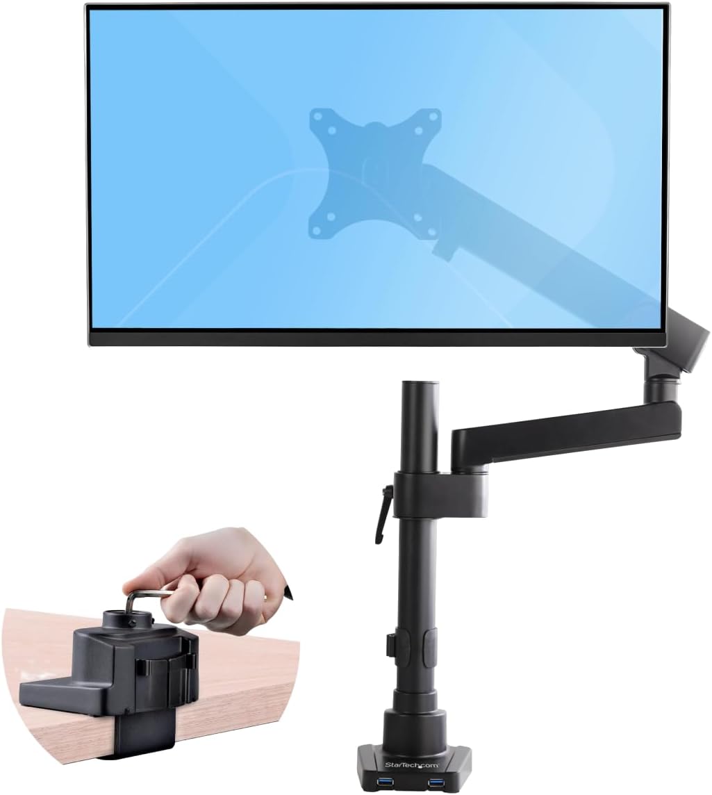 StarTech.com Desk Mount Monitor Arm w/ 2X USB 3.0 Ports for VESA Display up to 34