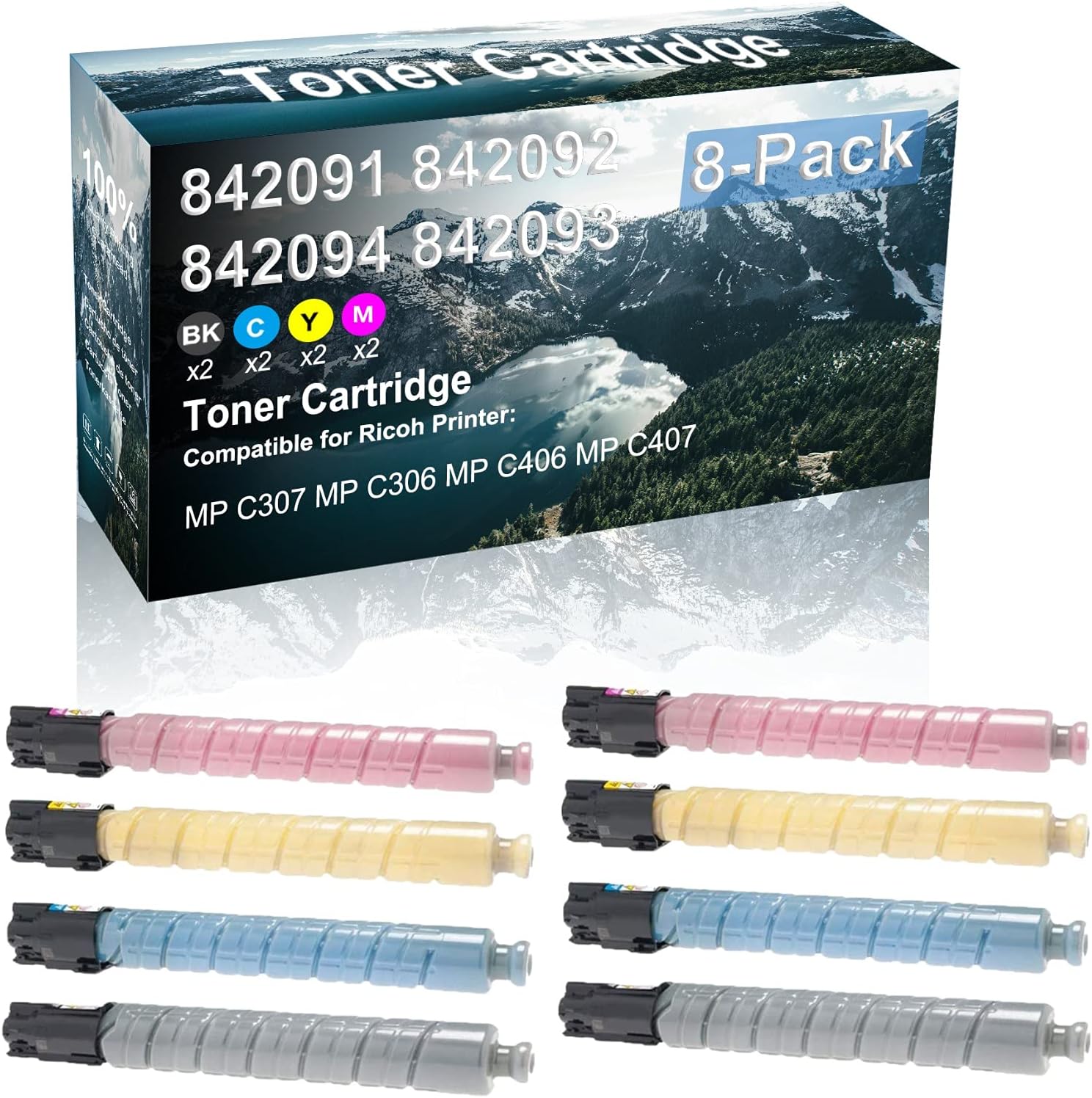 Credibility Store 8 Pack (BK+C+Y+M) Compatible 842091 842092 842094 842093 Laser Printer Cartridge High Yield Use for Ricoh MP C307 MP C306 MP C406 MP C407 Printer