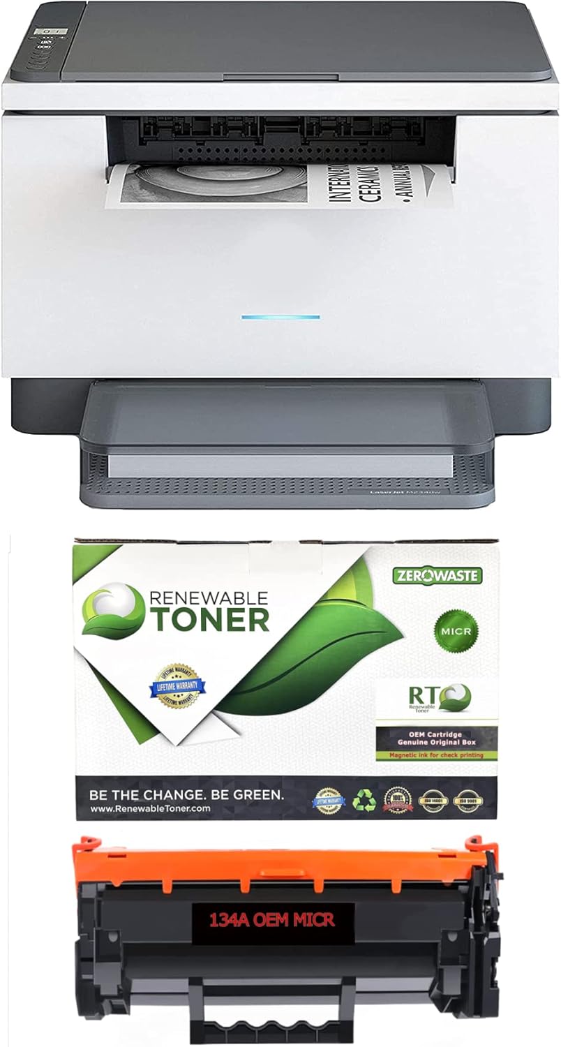 RT M234dw Laser MFP Wireless Monochrome All-in-One Check Printer with 1 RT Compatible 134A W1340A Modified MICR Toner Cartridge for Printing Business, Payroll & Personal Checks