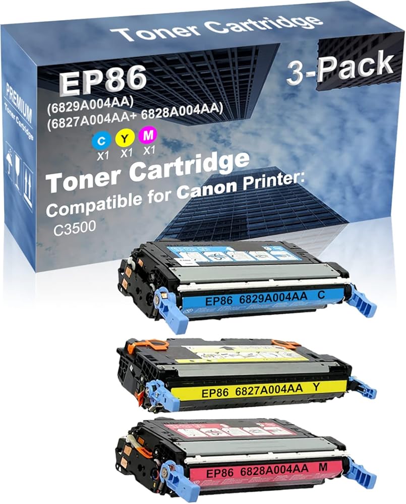 3-Pack (C+Y+M) Compatible High Yield EP86 (6829A004AA+ 6827A004AA+ 6828A004AA) Laser Printer Toner Cartridge Used for Canon ImageClass C3500 Printer