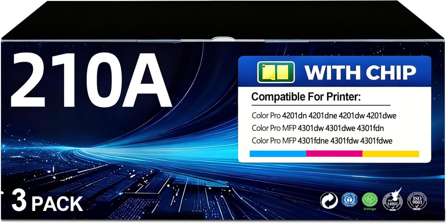 BERRYSKY 210A Toner Cartridge (3-Pack,Cyan/Magenta/Yellow) Compatible HP 210X 210A Toner Cartridges Replacement for Color Pro MFP 4301dw 4301fdn 4301fdw Color Pro 4201dw Printer