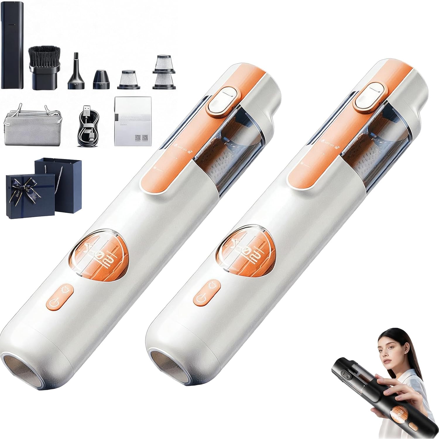 EZGHAR 5-in-1 Smart Handheld Vacuum Cleaner Kit, 2026 Upgraded Handheld Cordless Car Vacuum, Rechargeable Type-C Portable Dust Cleaner for Home, Car, Sofa, Inflatable Pump Function (2pcs-C)