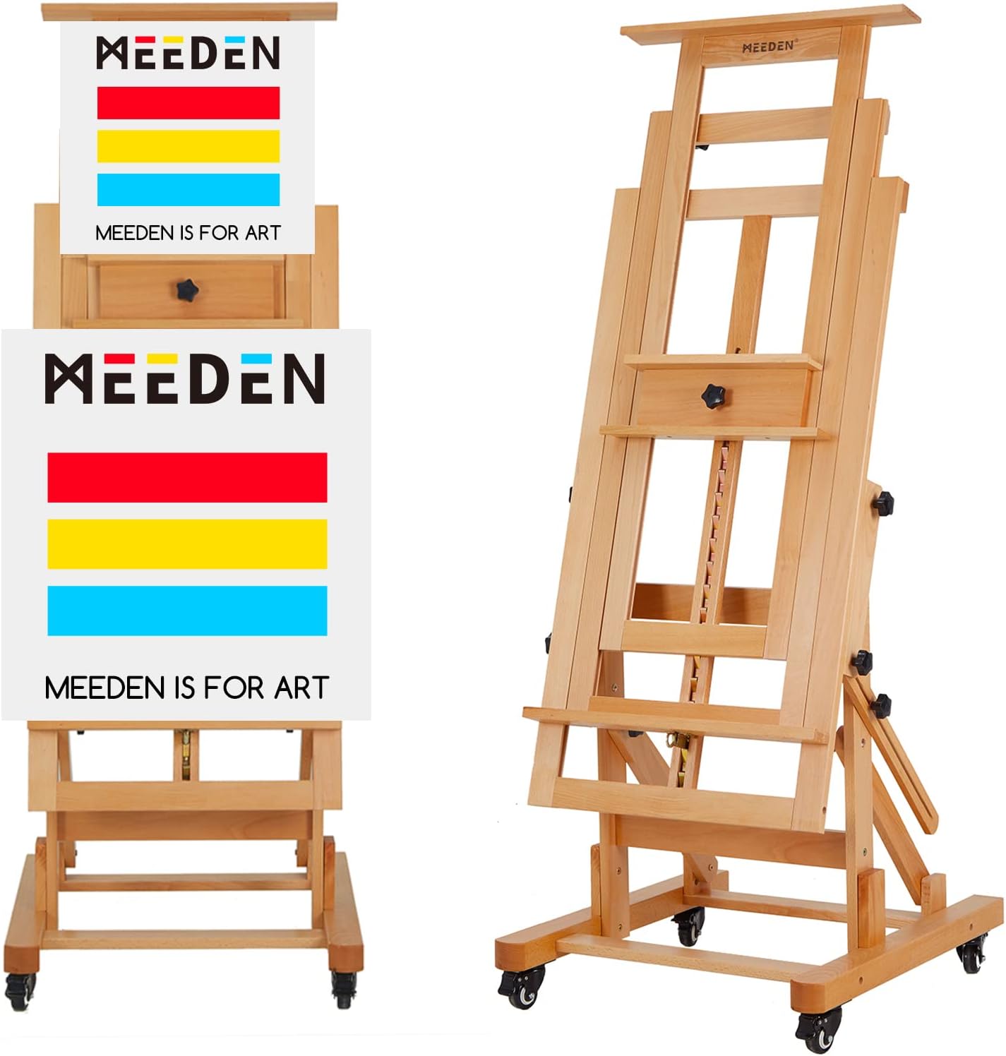 MEEDEN Movable Large H-Frame Painting Easel - Artist Studio Easel - Heavy Duty Art Easel Stand for Adults, Solid Beech Wood Easels, Holds Canvas Art Up to 78.7
