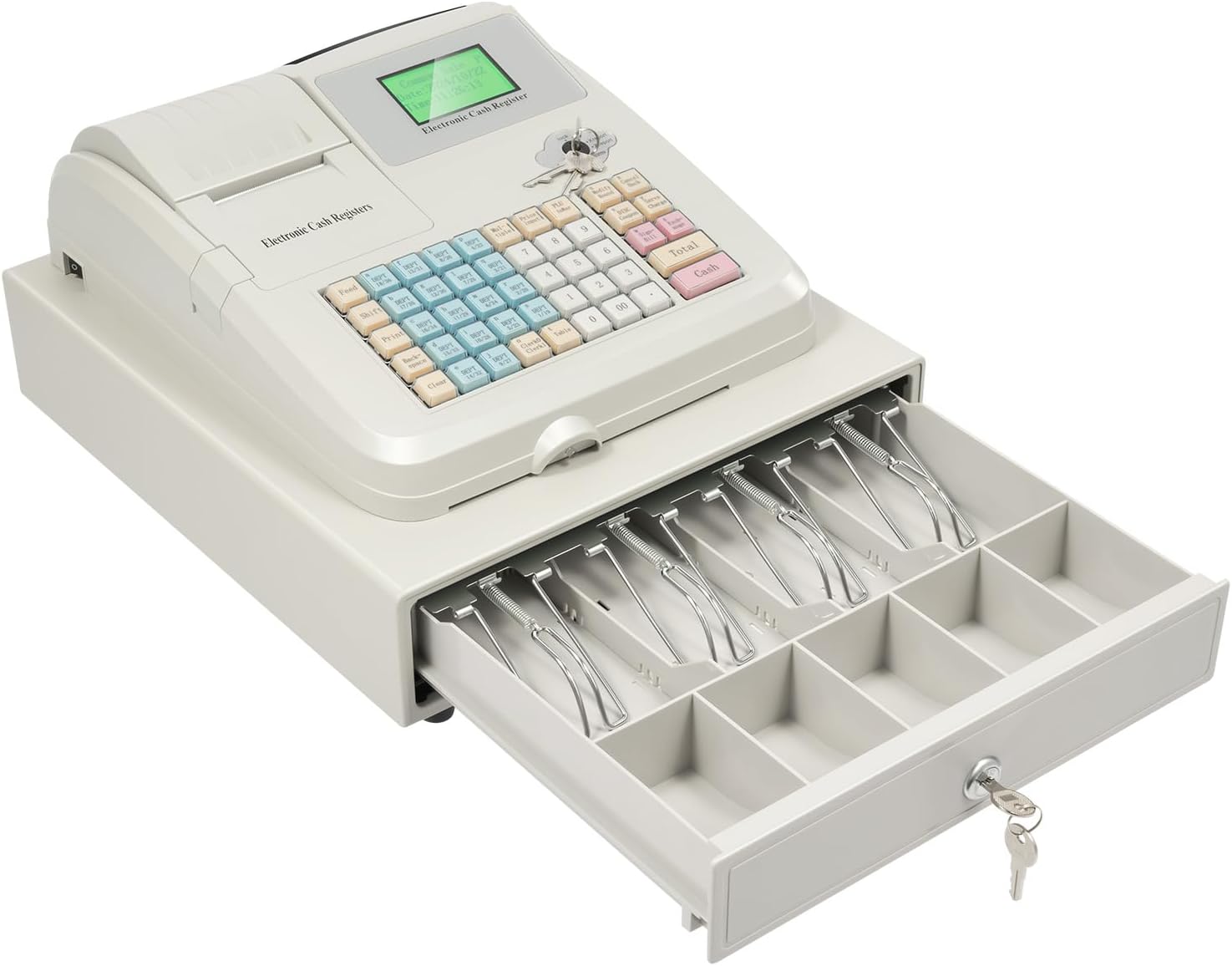 48 Keys Cash Registers with Drawer, 8-Digit LED Electronic Cashs Register, Multifunction Cash Register for Restaurants, Retailers, Grocery Stores, Convenience Stores, Cafes