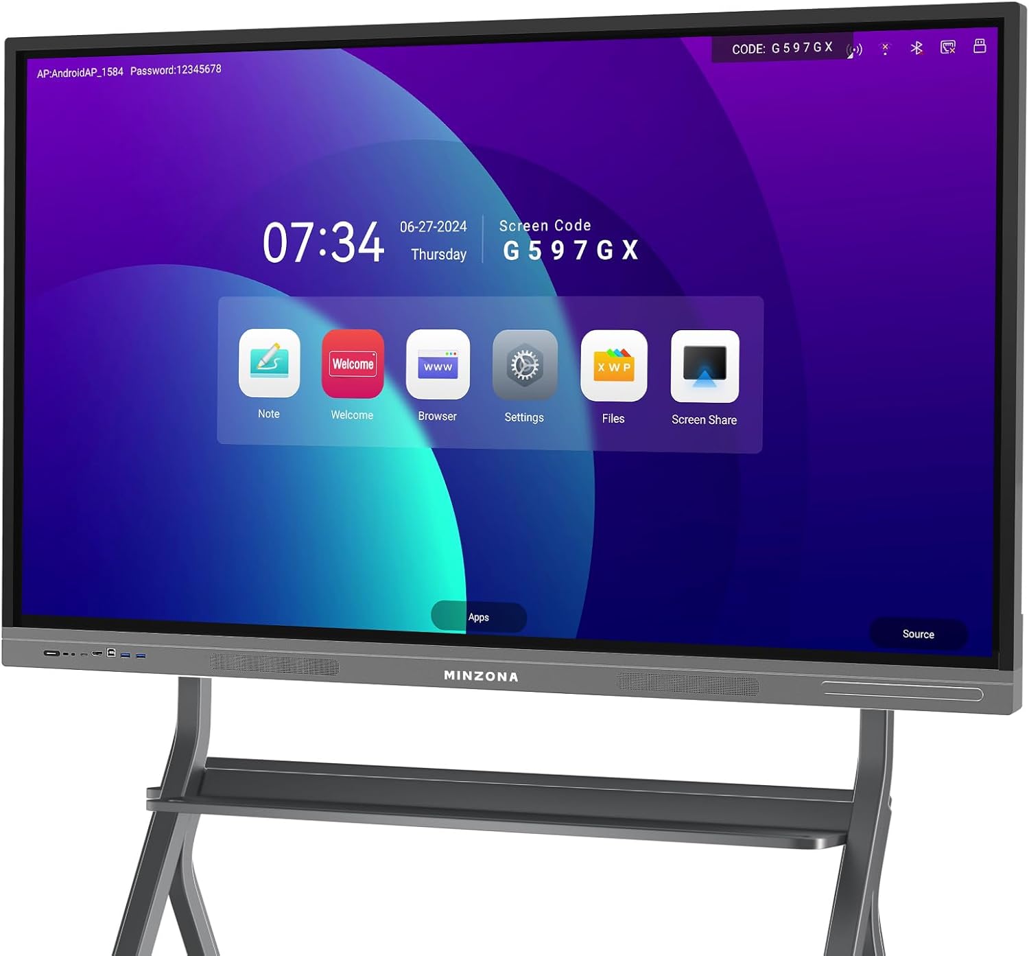 MINZONA Smart Board,8+128GB Interactive Whiteboard, 55'' Touchscreen Digital Whiteboard for Home, Smart Board for Classroom and Office